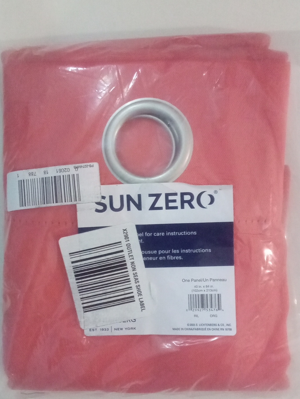 Sun Zero Blackout Panel Grommet 84" NWT $45 Coral
